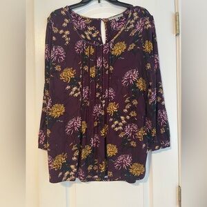 Daniel Rainn Wine Color Floral Blouse with Yellow Accents